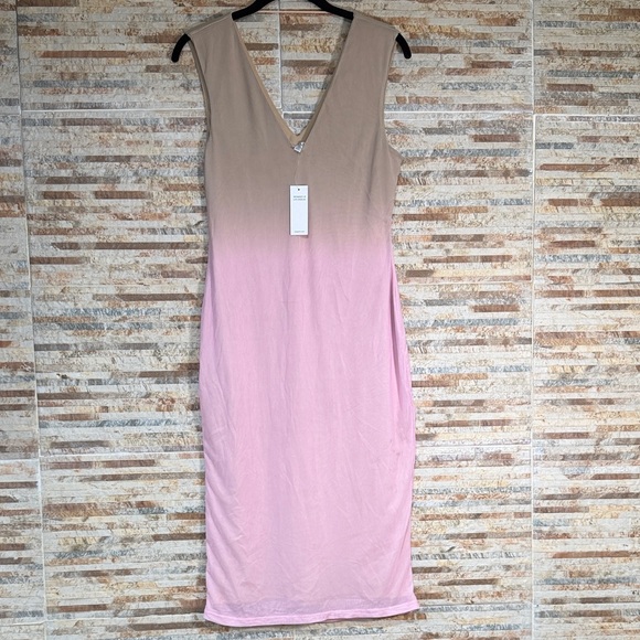 AFRM Dresses & Skirts - AFRM Taupe to Pink Ombre V-Neck Sleeveless Midi Dress